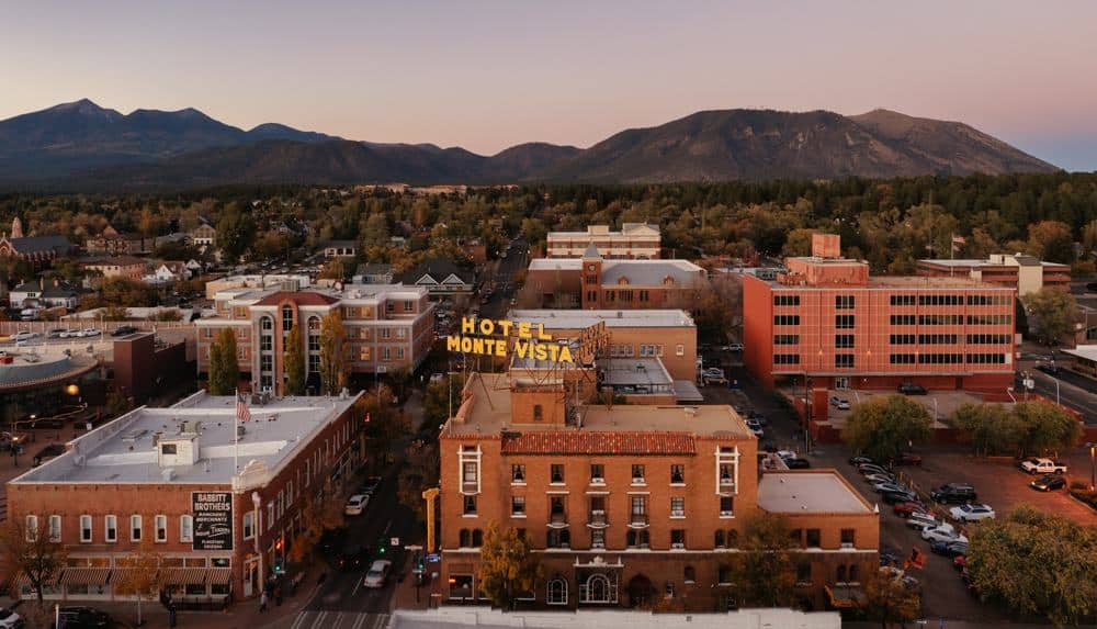 Flagstaff, Arizona displaying mountain town charm