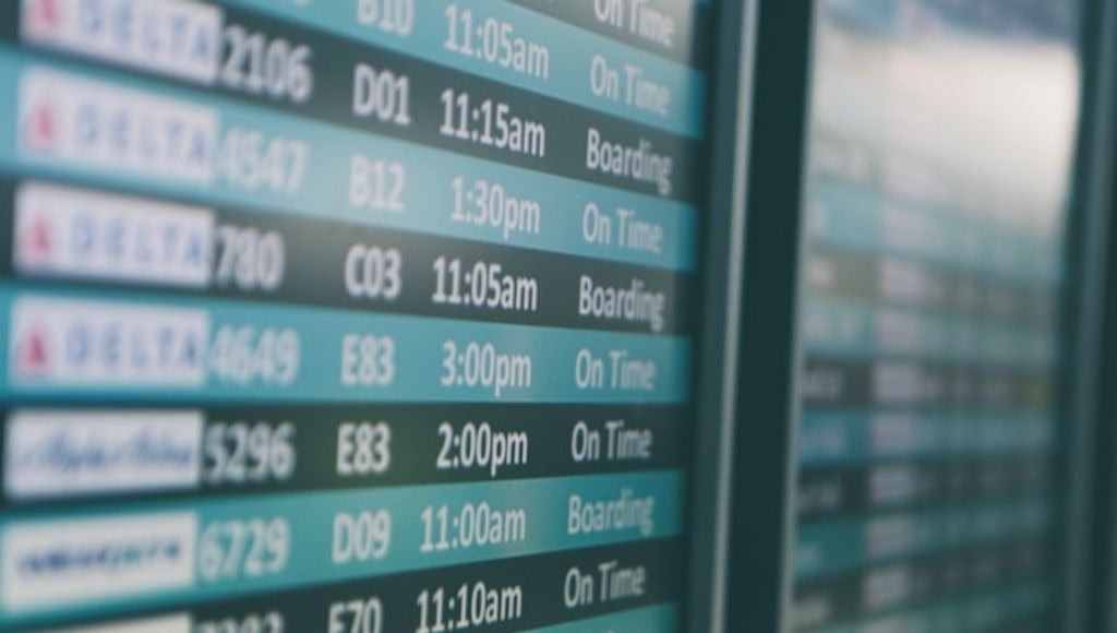 flight departure screens at the airport