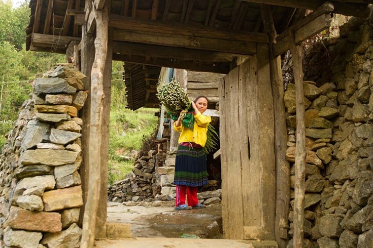 Traditional Hmong house with tiled roof in Ha Giang