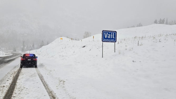 Heavy snow covers the ground in Vail, Colorado