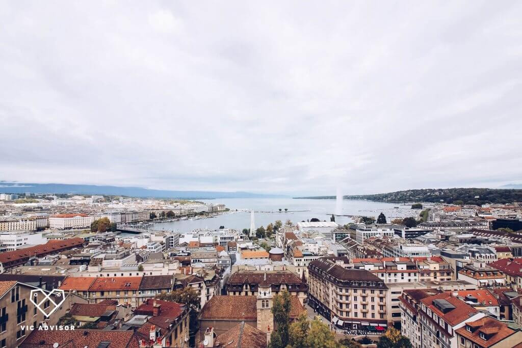 Aerial view of Geneva on a cloudy day