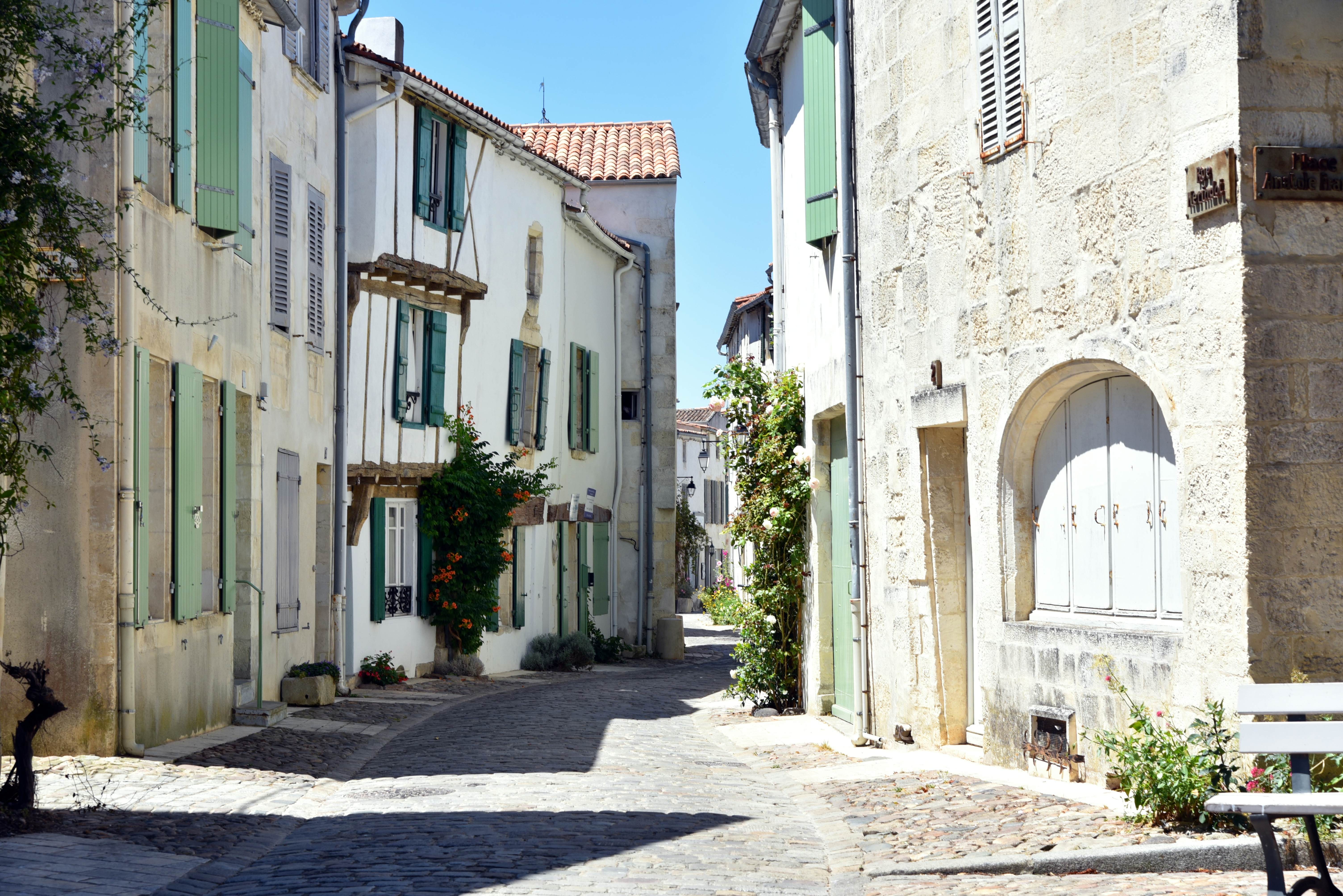 Cobbled street in Saint-Martin-de-Re, Île de Ré, offering a glimpse into the town's historic charm