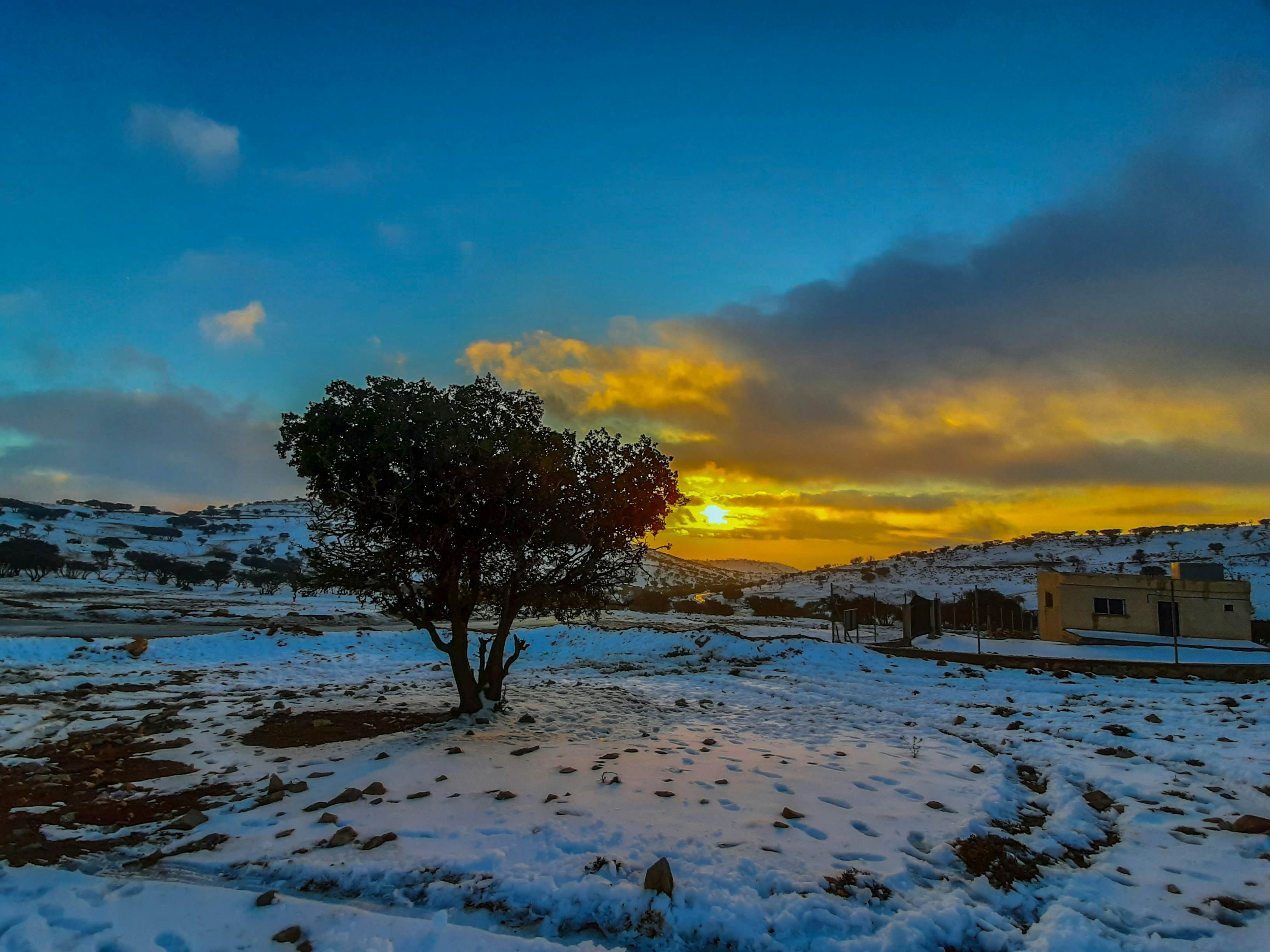 Snowy hills in Jordan during winter