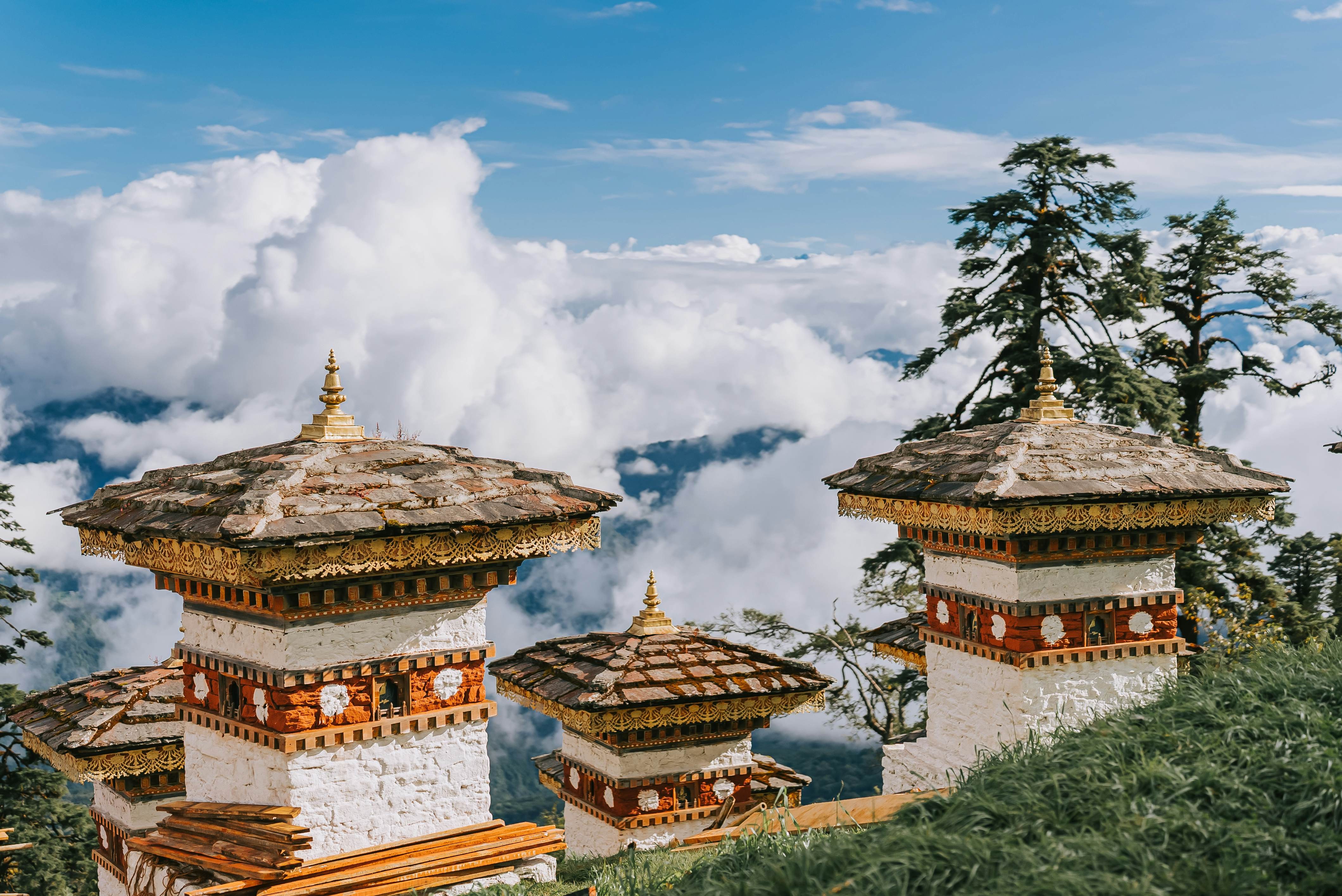 Chortens at Druk Wangyal Khangzang Stupa beside the Dochu La Pass, Bhutan