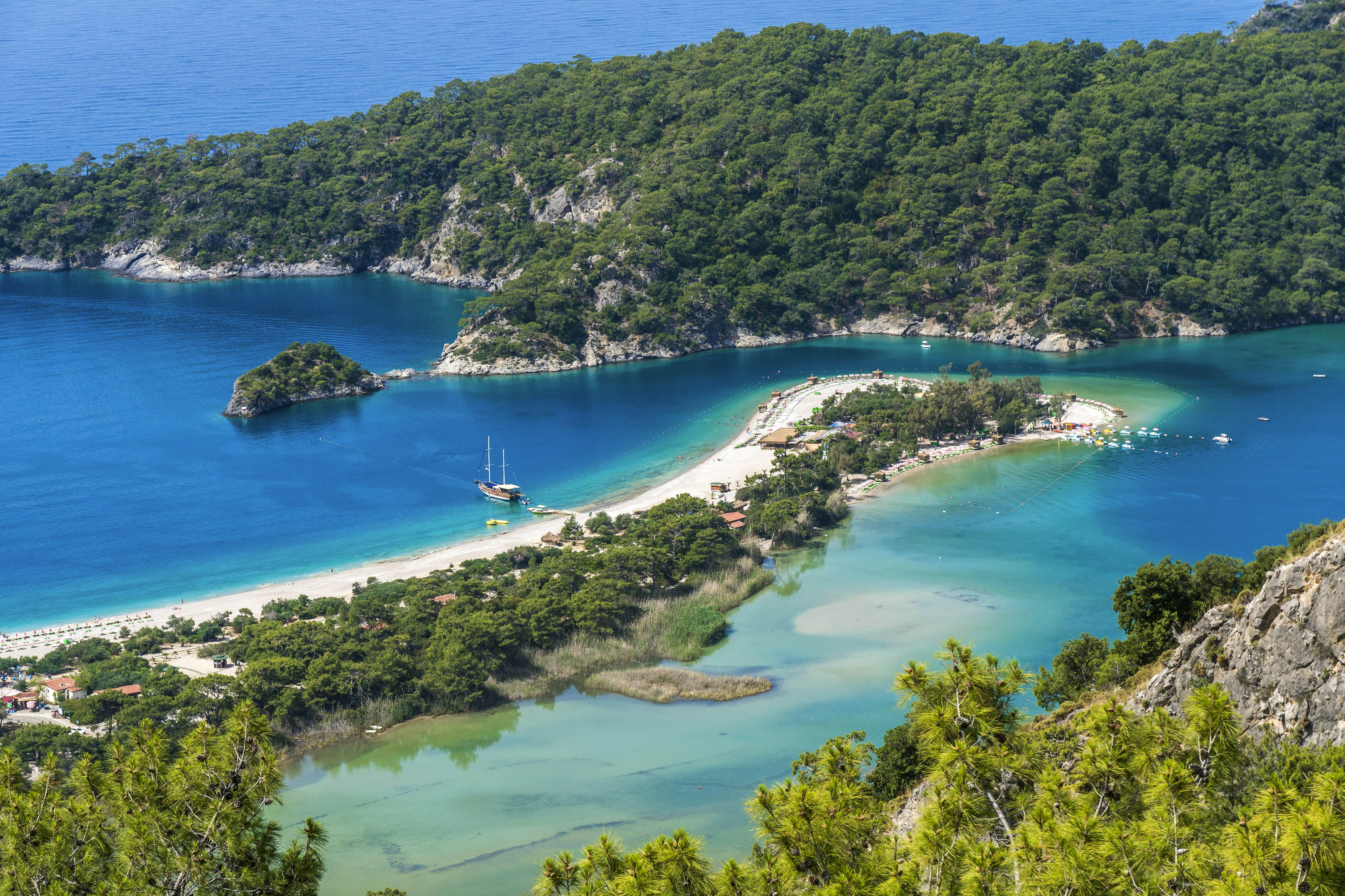 Beaches at Oludeniz viewed from Fethiye on Turkey