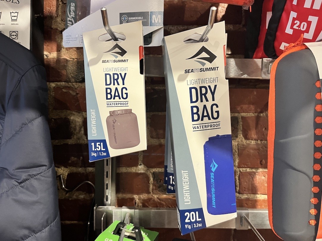 1.5 Liter and 20 Liter dry bags from Sea to Summit