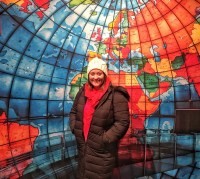 Inside the Mapparium with colorful stained glass