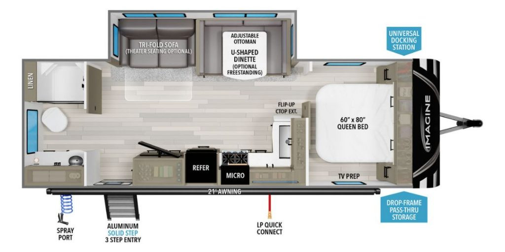 Imagine 2600RB rear bath couple camper floor plan