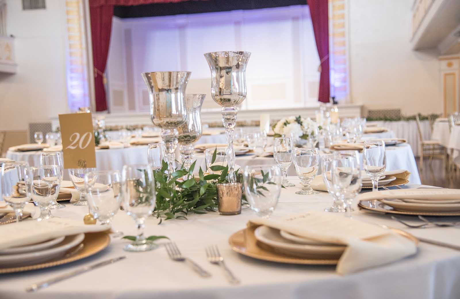 The Grande Ballroom: Place settings at the Lafayette Grande, in the Grande Ballroom.