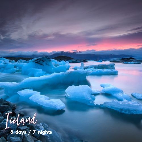 Waterfall, Ice caves, Horses, Volcanoes, Geysers, Blue Lagoon, Glaciers & Icebergs, Diamond Beach in Iceland