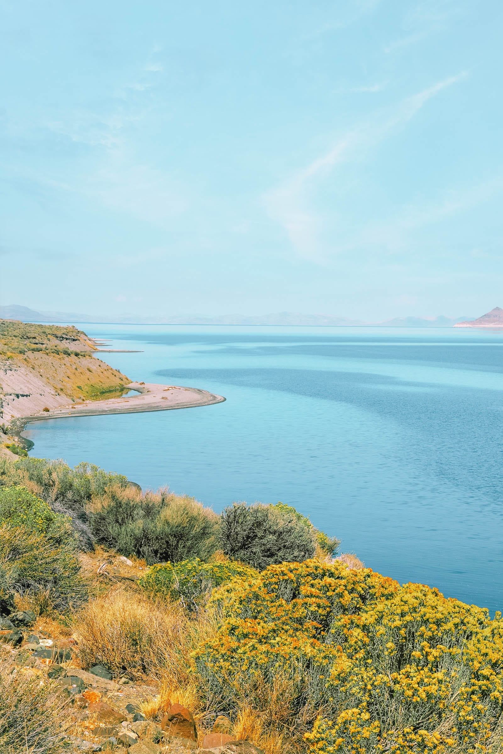 View of Pyramid Lake with unique rock formations