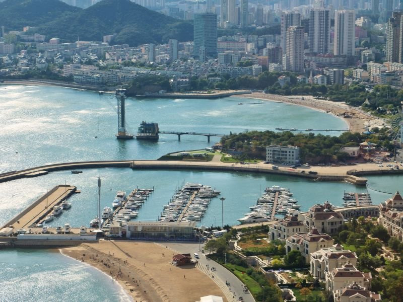 Harbor views of Dalian, China from a high vantage point