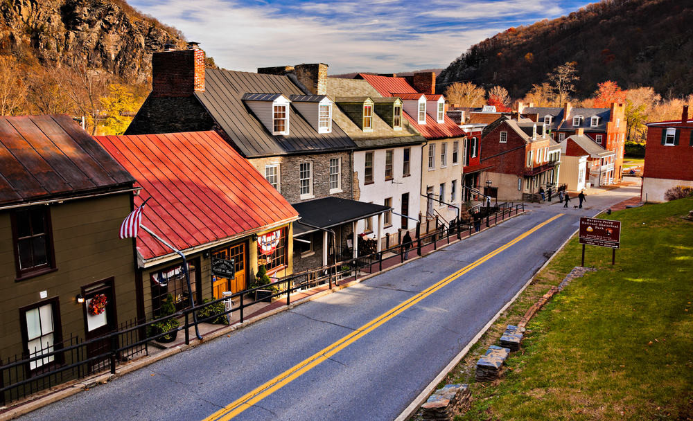 Harpers Ferry West Virginia with colorful fall foliage