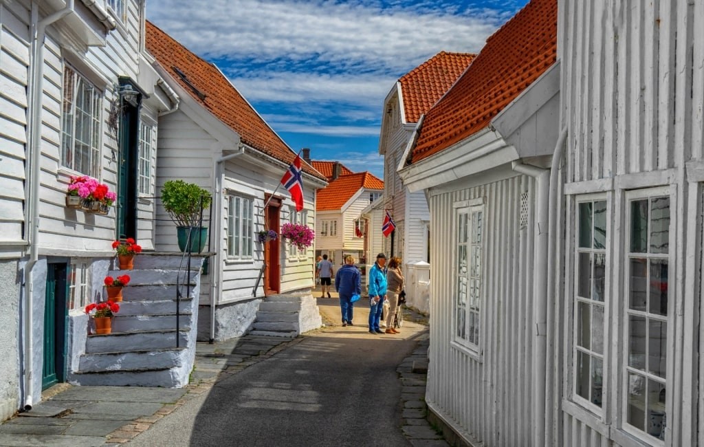 Charming street view in Old Skudeneshavn, Haugesund Norway