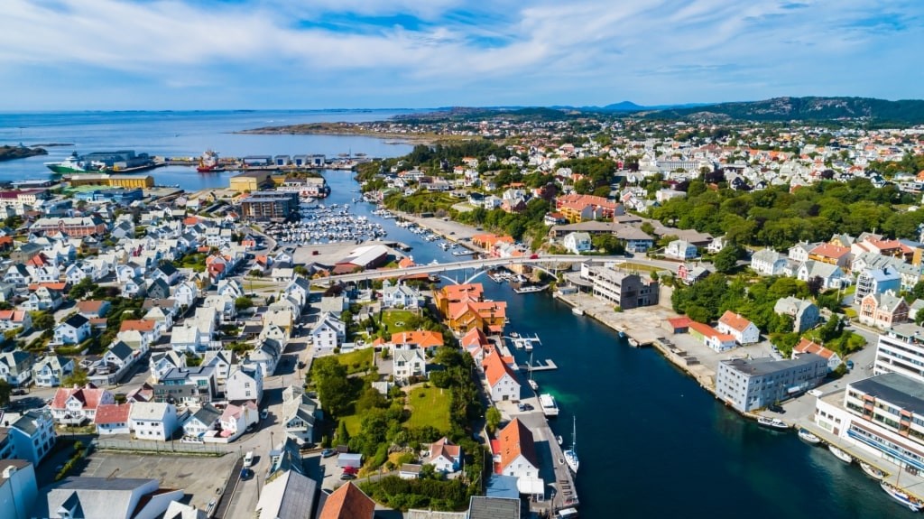 Aerial view showcasing the walkability of Haugesund, Haugesund Norway