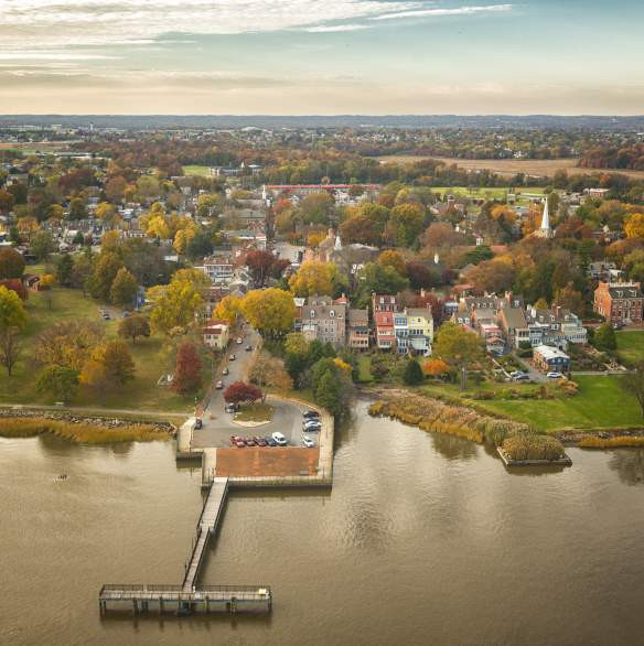 Fall Aerial Of New Castle, showcasing the scenic beauty of New Castle County Tourism