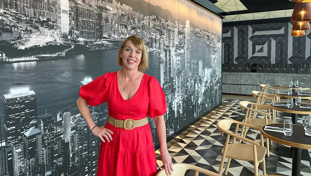 Karen Macmillan at the Qantas Hong Kong Lounge. 