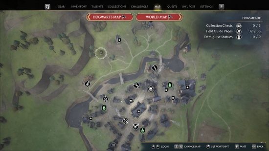 Hogwarts Legacy Floo Flame fast travel - Hogsmeade in the world map.