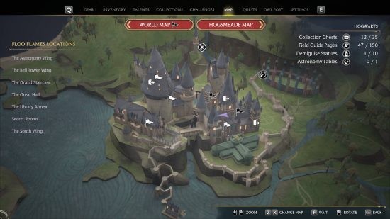 Hogwarts Legacy Floo Flame fast travel - Hogwarts in the world map.