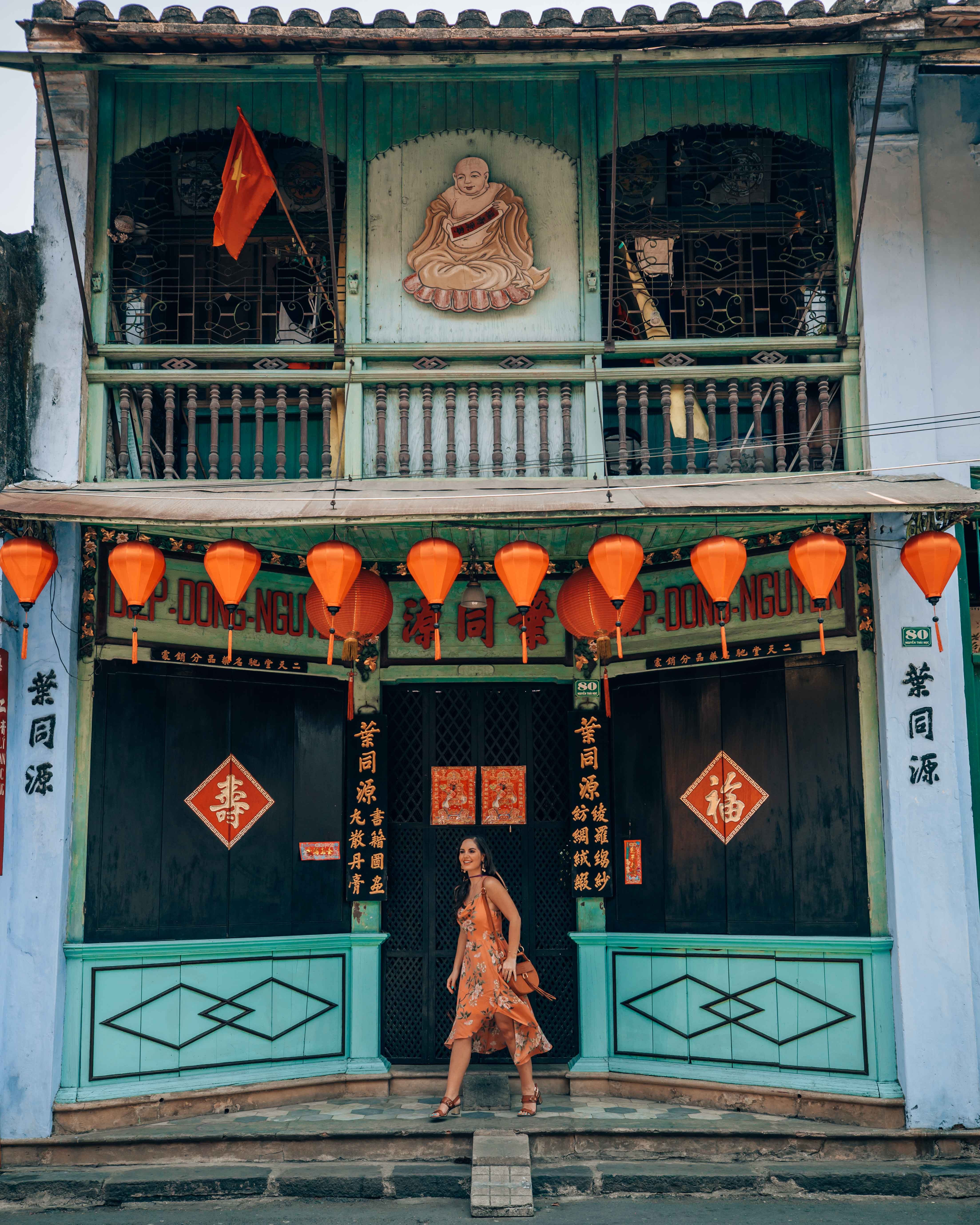 Historical building in Hoi An with lantern decorations
