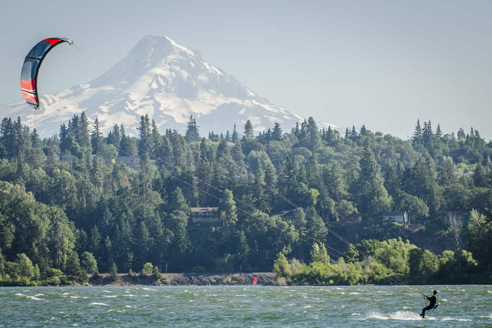 Hood River in the summer watching windsurfers on the Columbia River