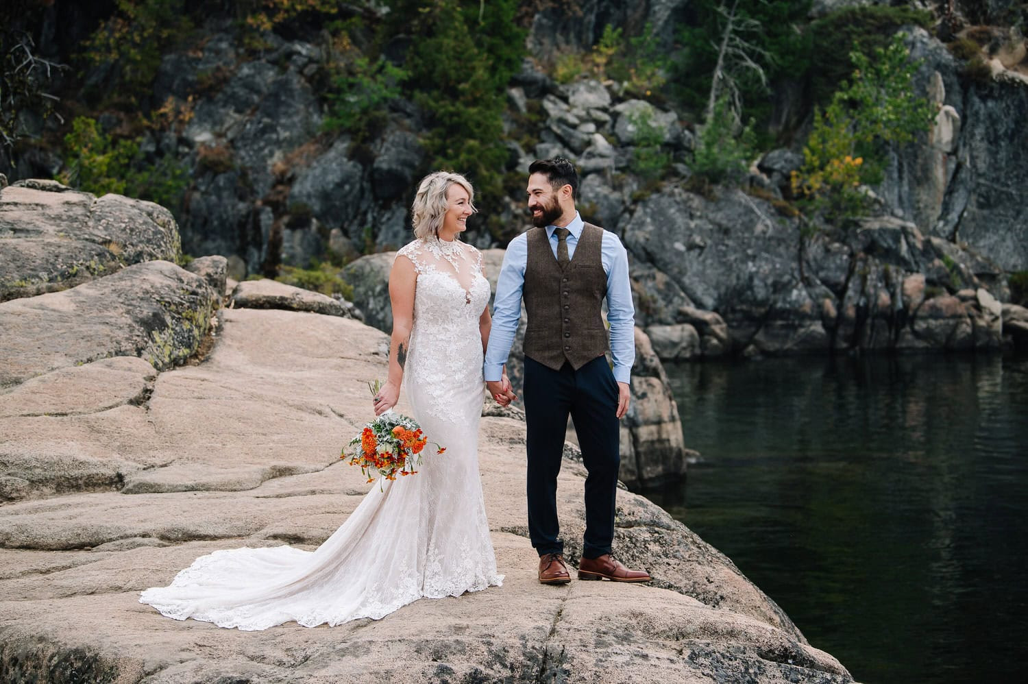 Eloping couple on Payette Lake, McCall, Idaho.