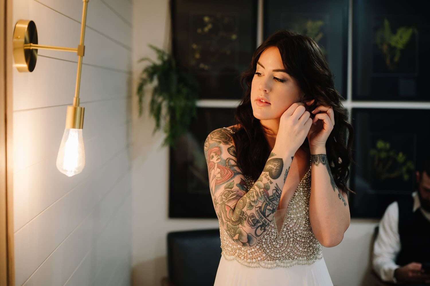Bride getting ready at Scandia Inn, McCall, Idaho.