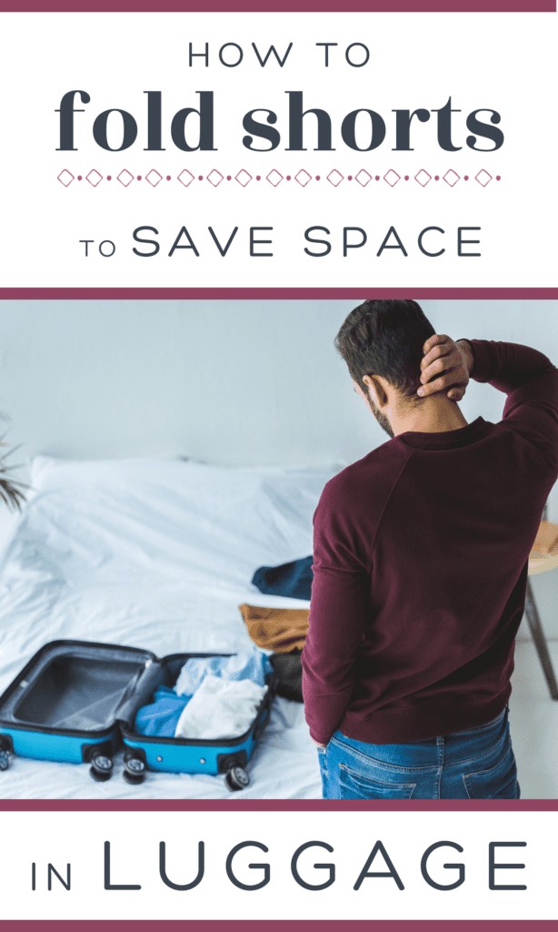 Man with suitcase scratching his head, unsure how to pack for his trip.