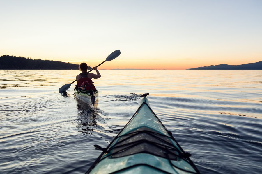 Kayaks at sunset