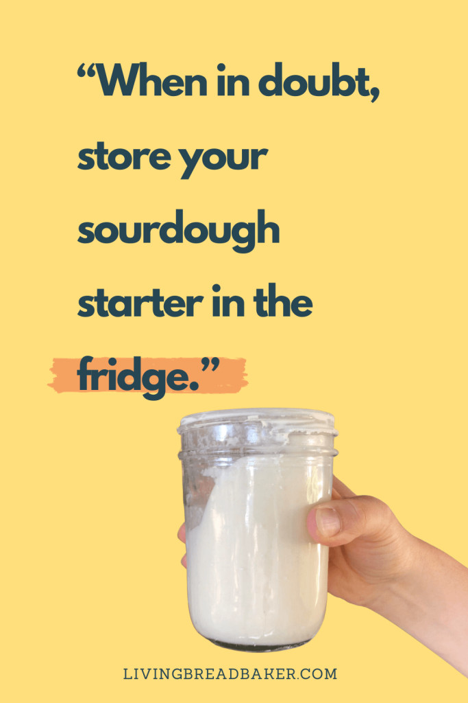 Woman looks at camera with sourdough starter in jar