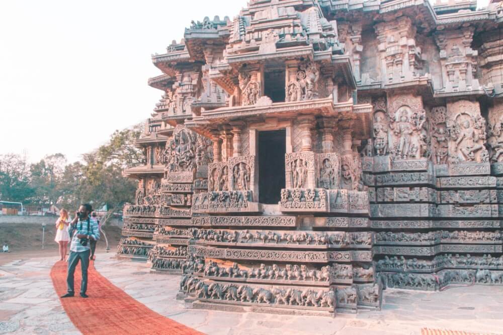 The Hoysaleswara Temple in Halebidu, Karnataka, India, showcasing intricate Hoysala architecture