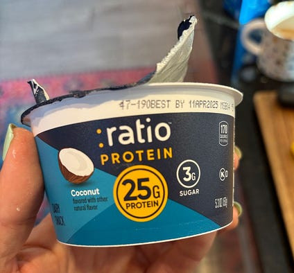 Shelves of protein yogurts