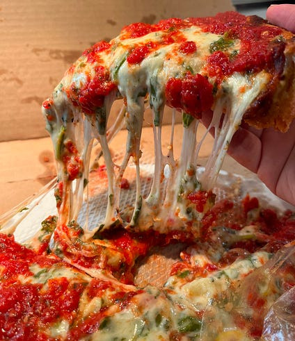 Deep dish pizza from Piero's in Ravinia