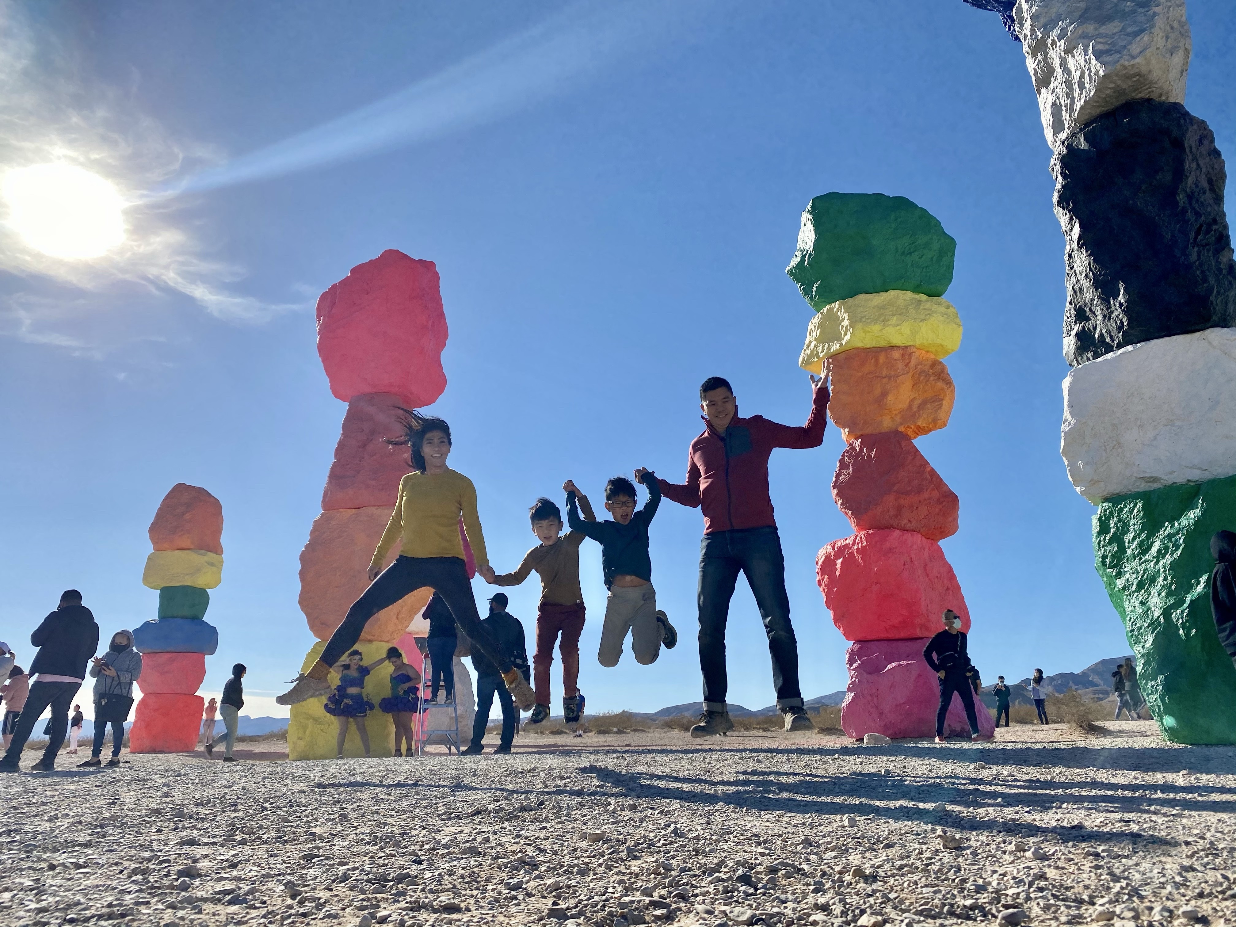 Seven Magic Mountains near Las Vegas, Nevada, during a Spring Break road trip in 2021