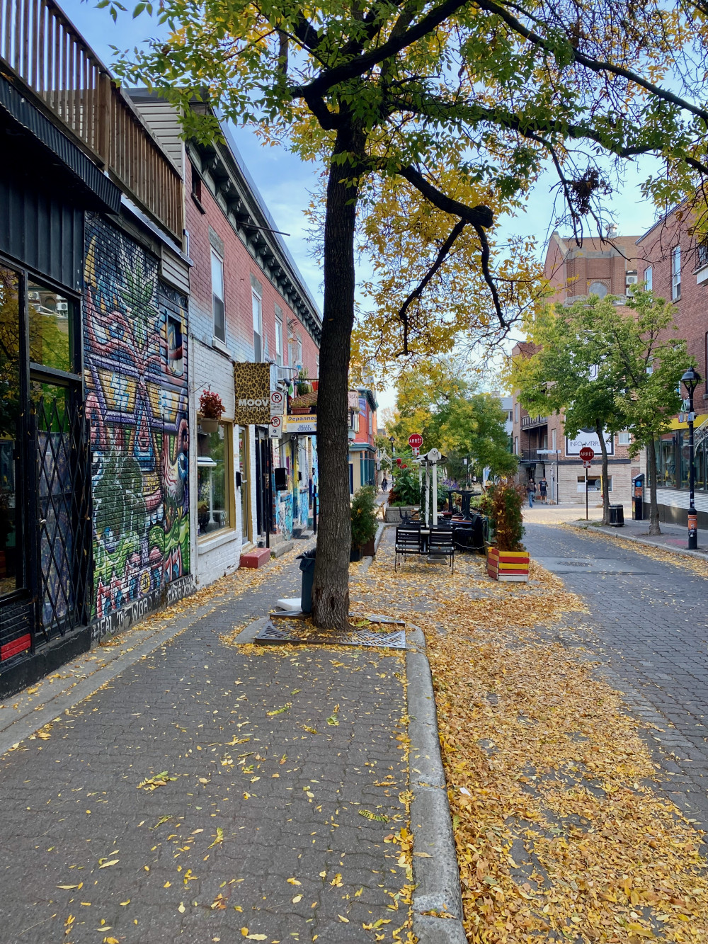 Saint Laurent Boulevard in Montréal, lined with shops and cafes