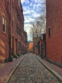 Acorn Street lined with snow in Boston