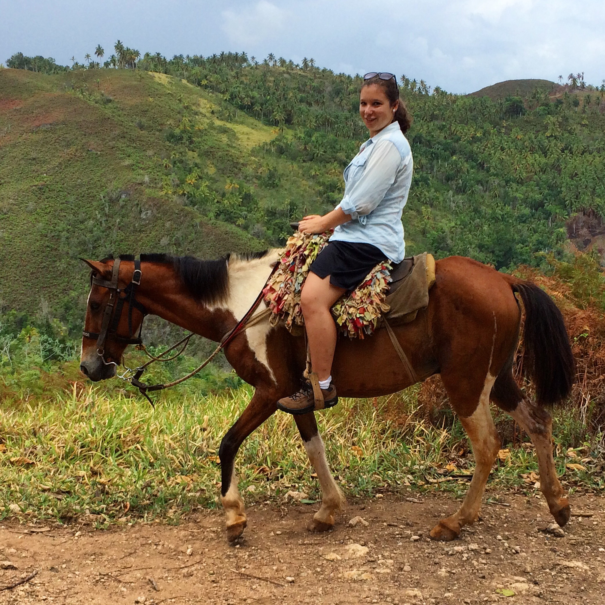 Riding Pinto the Horse, appropriately dressed