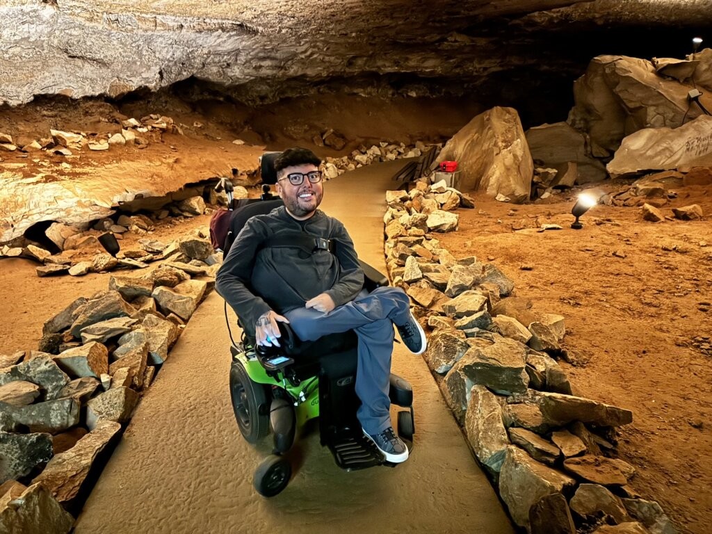 Interior view of Mammoth Cave showing accessible path and formations