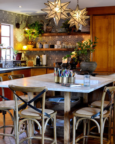 Custom kitchen island sourced from India, now regularly offered in multiple sizes, a perfect example of the India World Traveler Collection's unique finds