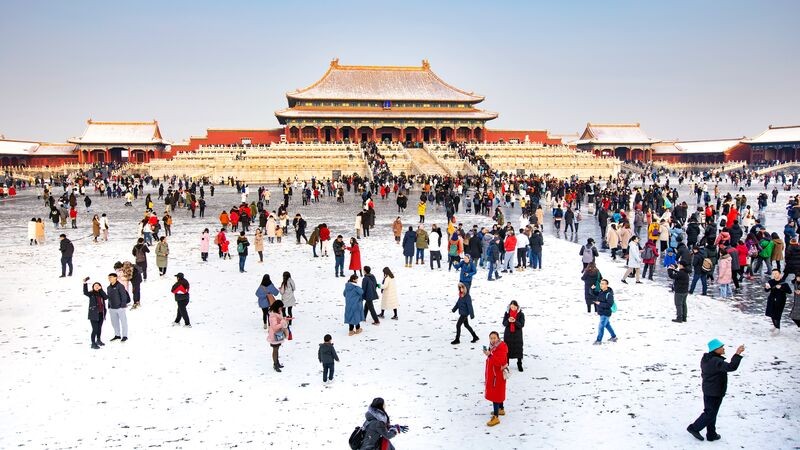 Forbidden City in Beijing, China with snow