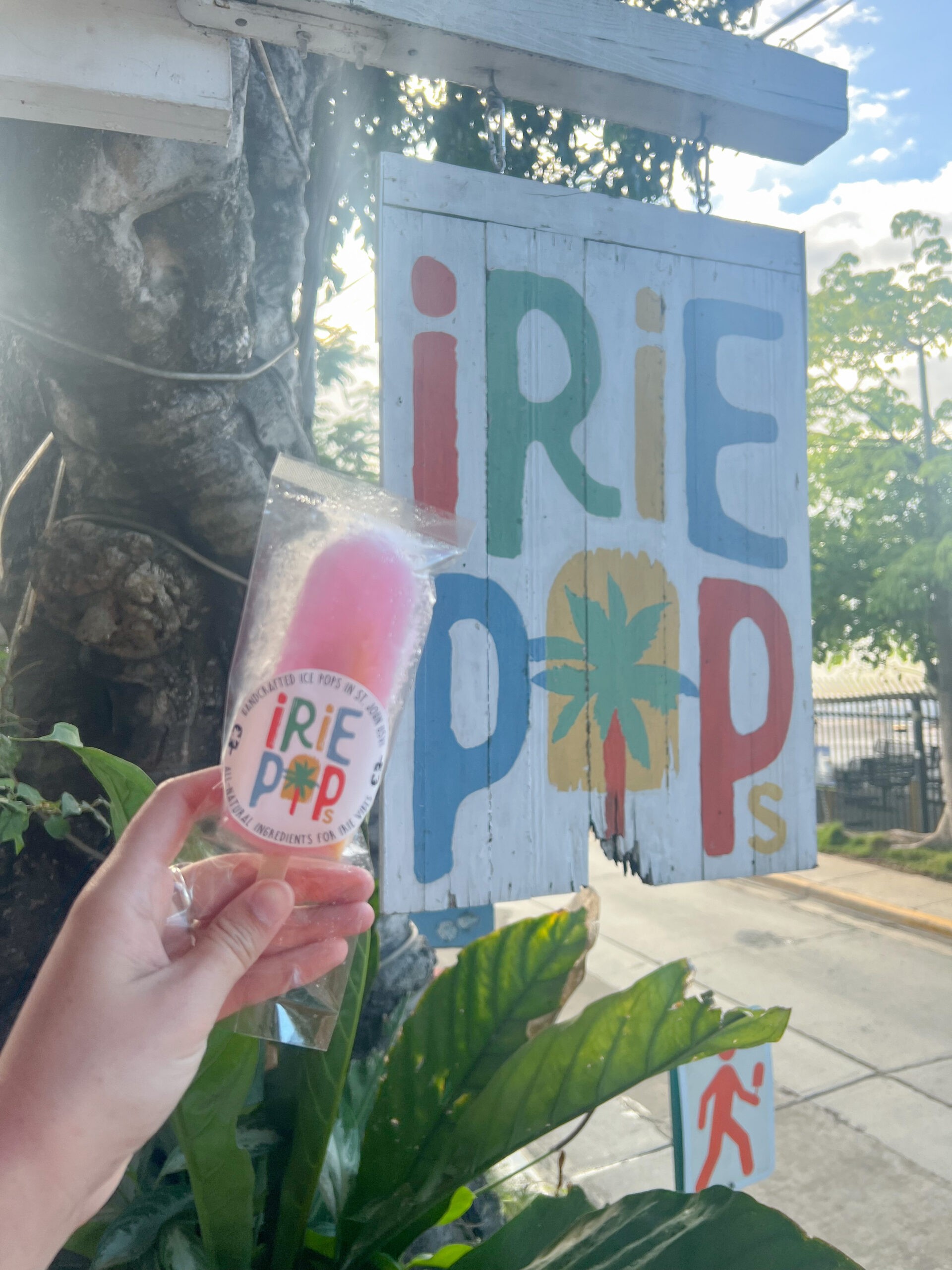 Irie Pops sign and popsicle.