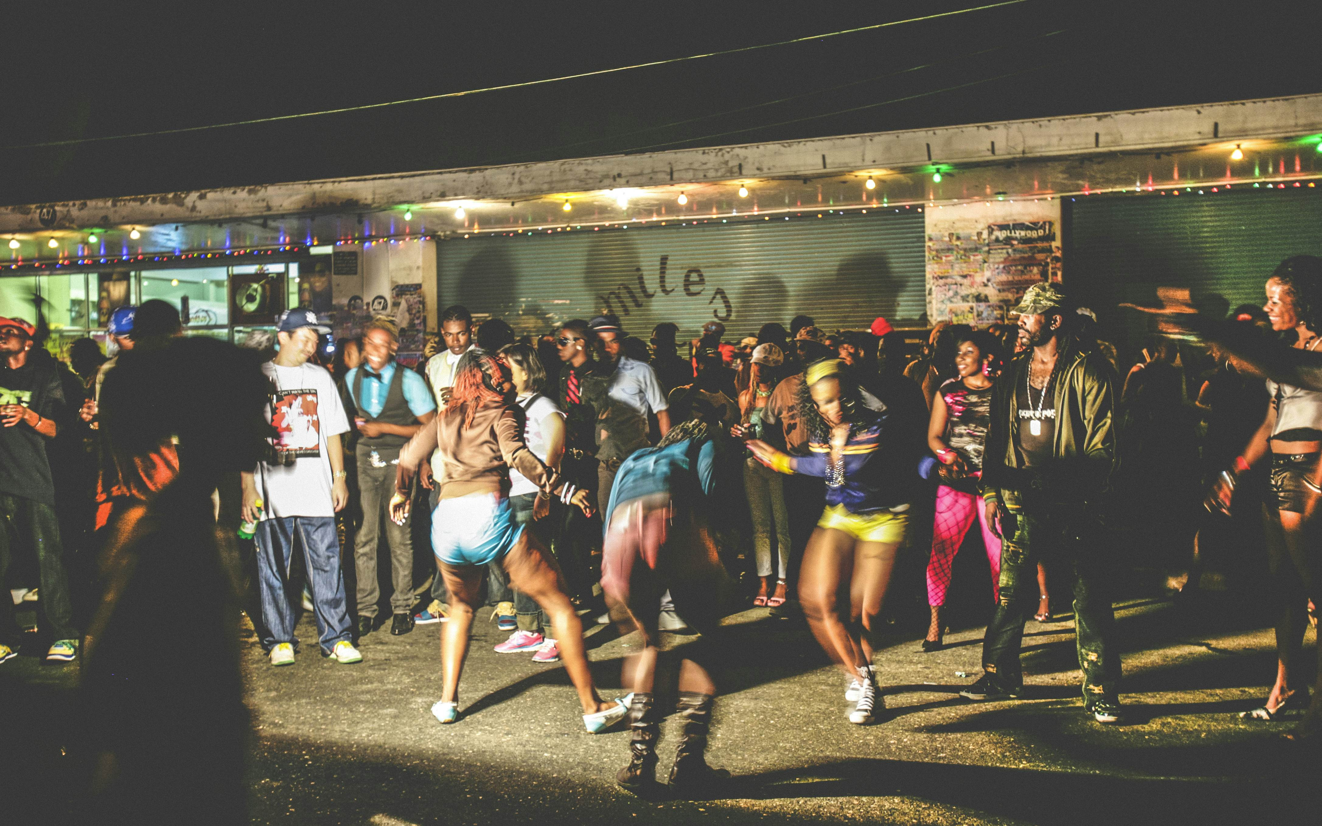 People dancing at a dancehall party in Jamaica