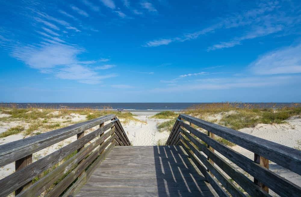 Scenic beach on Jekyll Island with clear skies