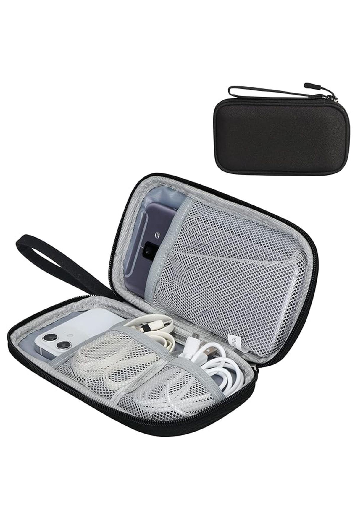 Black Fyy electronic organizer filled with cables and accessories.