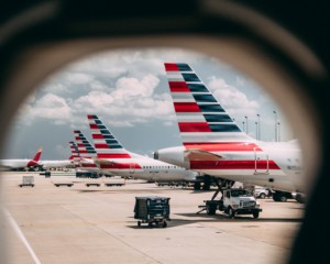 American Airlines planes at an airport gate