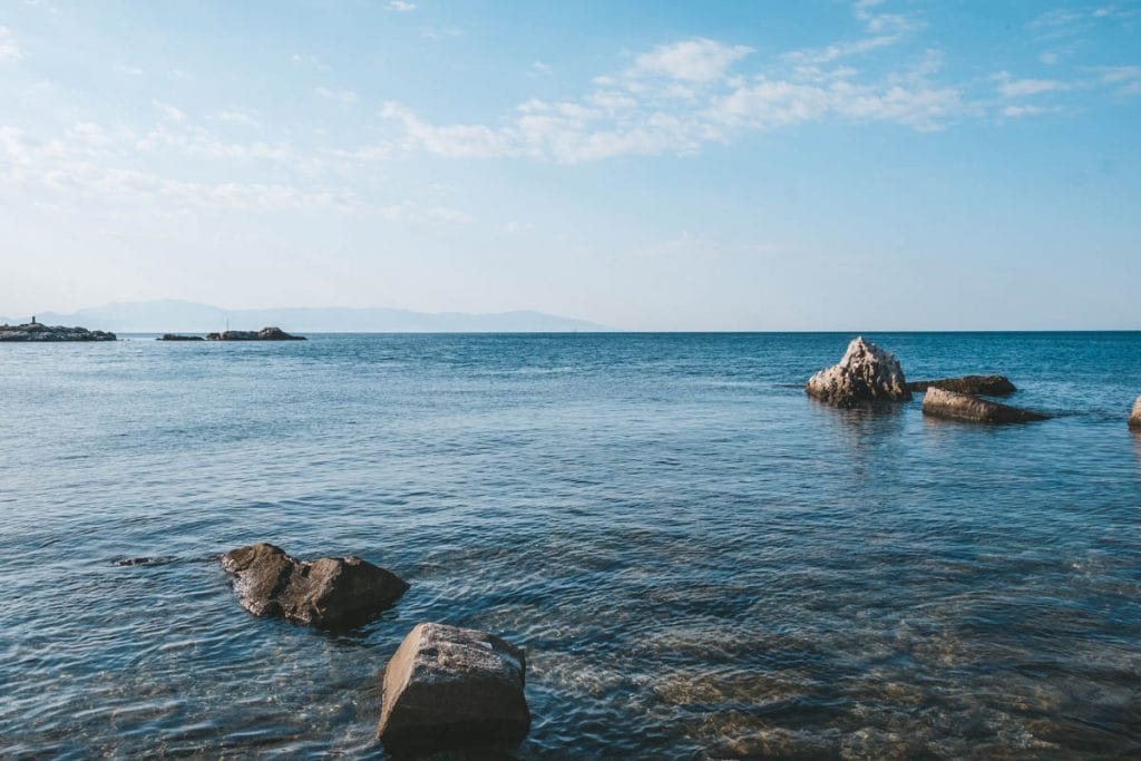View of the Aegean Sea and Thassos Island in the distance, promoting a day trip