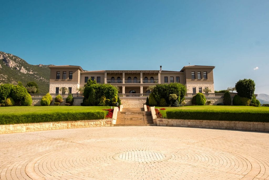 Entrance to Ktima Biblia Chora winery, showcasing its modern facilities