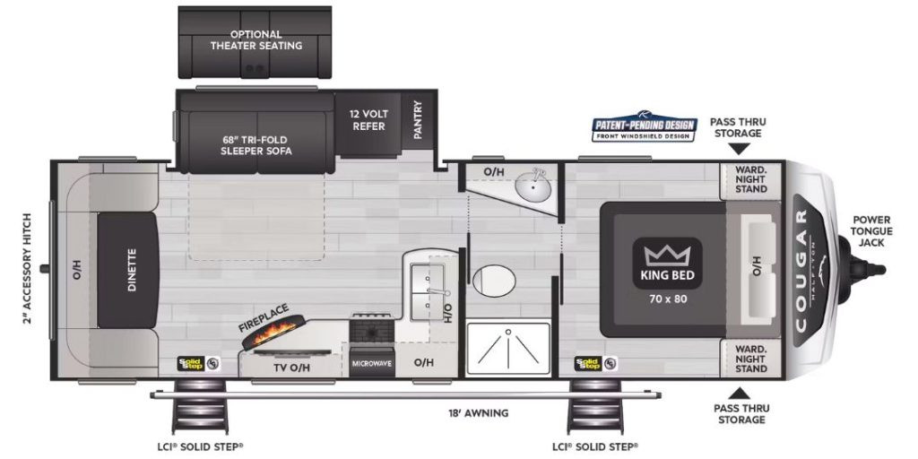 Keystone Cougar 25RDS rear living couple camper floor plan