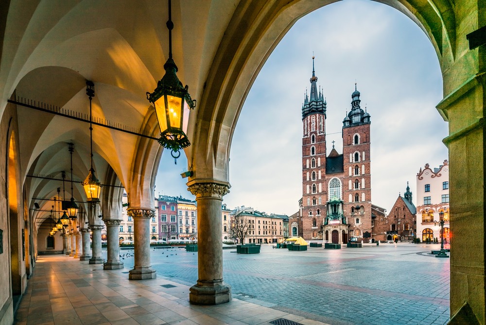 Beautiful Krakow market square, Poland, Europe.