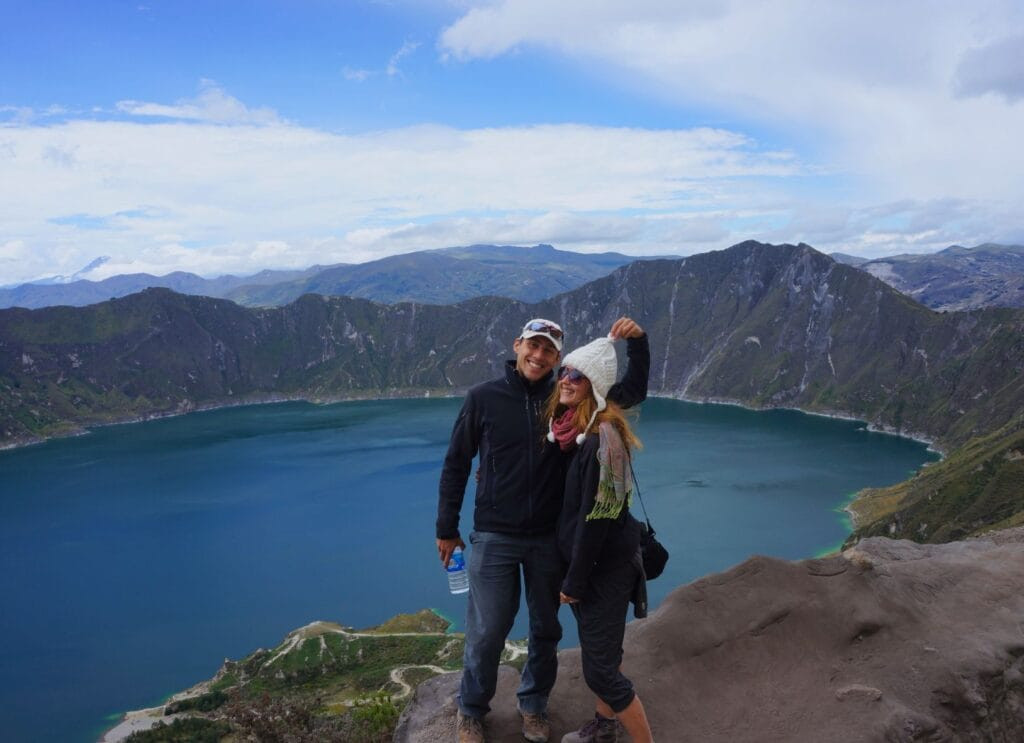 Laguna de Quilotoa in Ecuador, showcasing the stunning crater lake and the surrounding landscapes perfect for trekking and Quito tourism